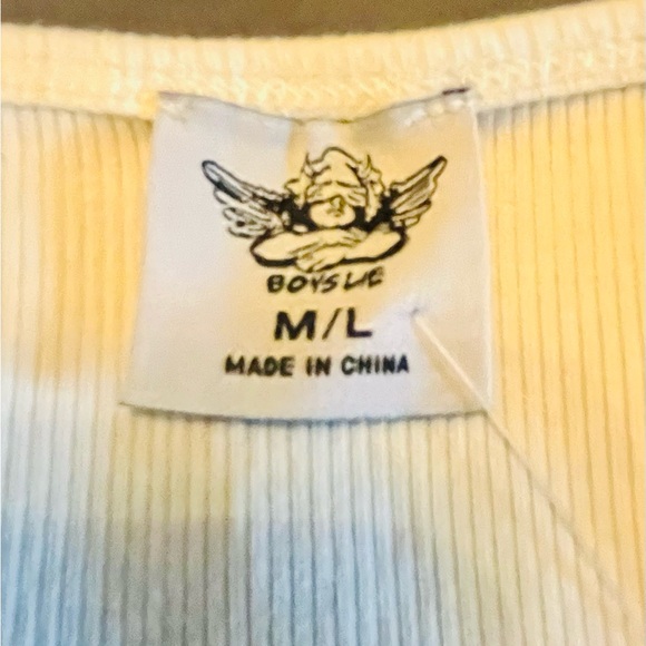 NWT Boys Lie White Ribbed Tank Top Size M/L Crop Top Rhinestone adjustable strap - Picture 10 of 14